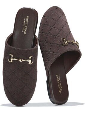 Women's Chocolate Suede Leather Stylish Casual Mules & Clogs Flat Non-Slip Shoes